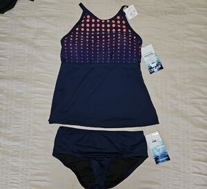 Navy and Orange And Pink Tankini Set